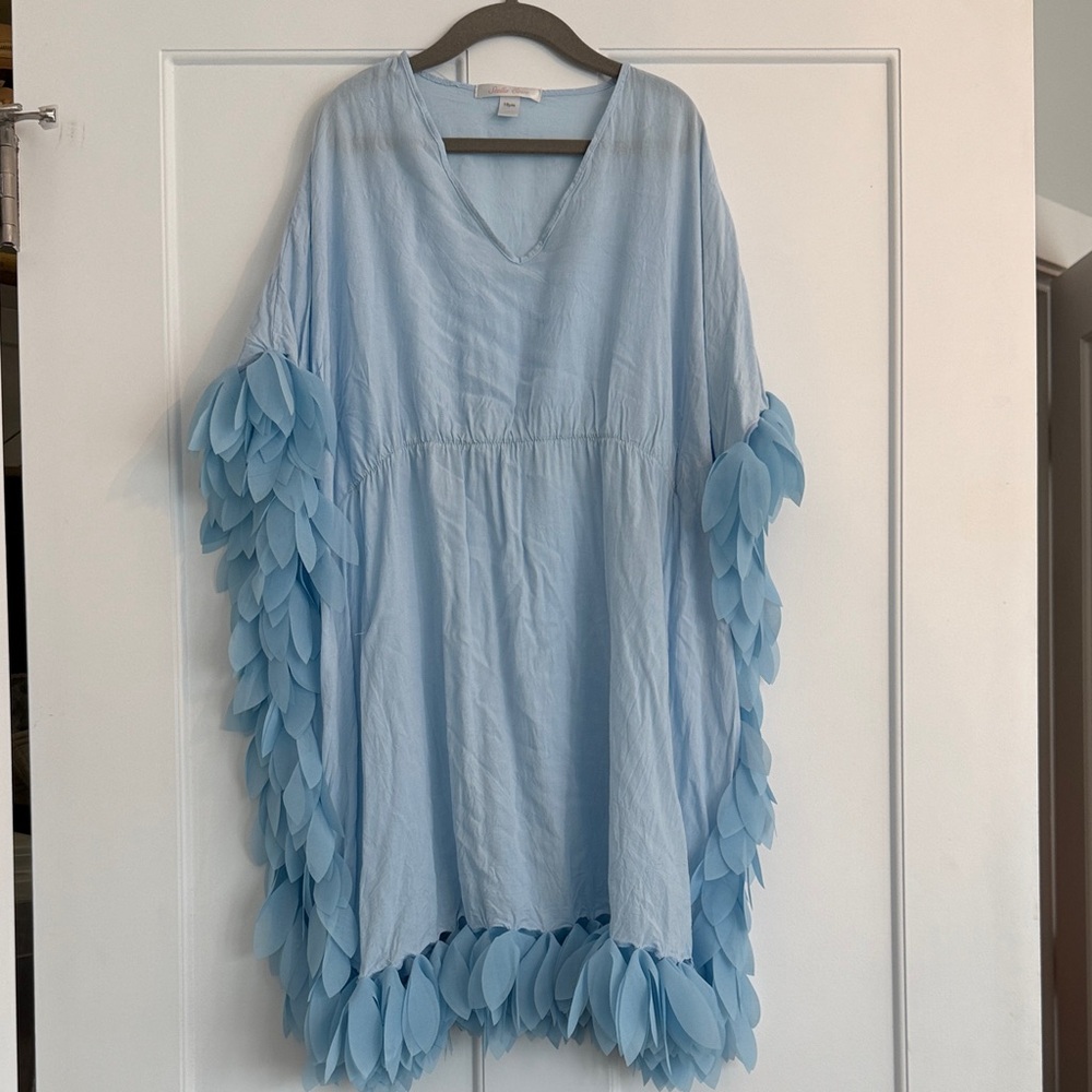 Stella Cove Light Blue V-Neck Feather Trim Coverup Dress